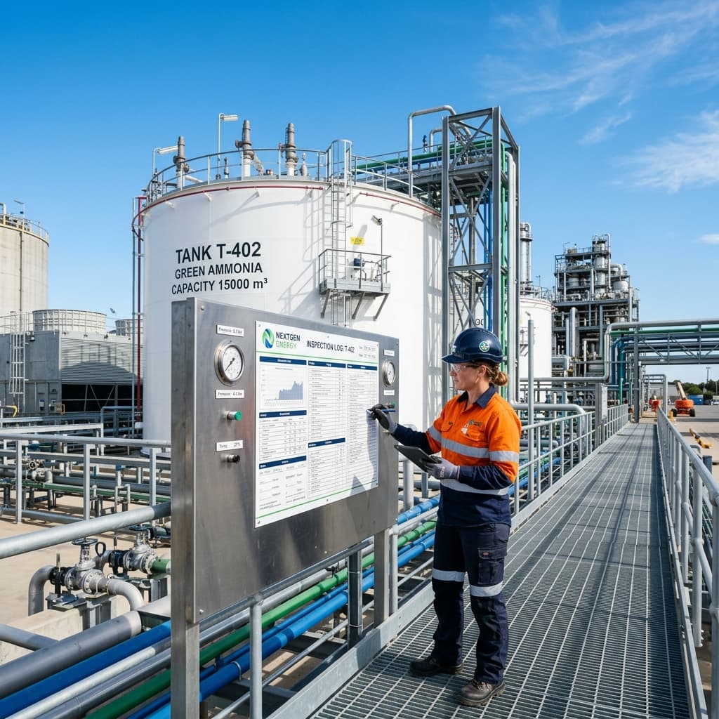 Green energy plant storage tank checkup