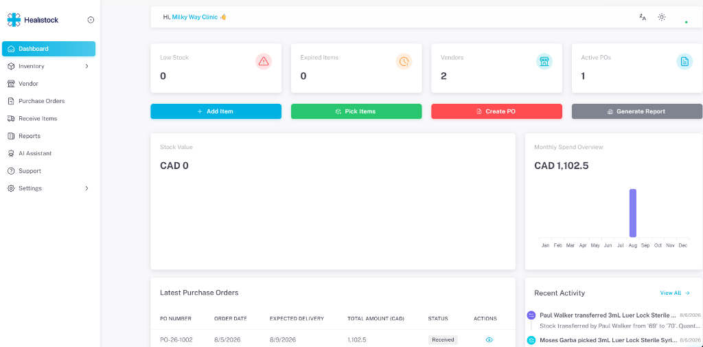 Healstock Dashboard Preview